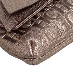 Pre Owned Carolina Herrera Metallic Gold Monogram Embossed Leather Bow Chain Clutch