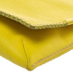 Pre Owned Carolina Herrera Yellow Perforated Logo Leather Flap Tassel Chain Shoulder Bag