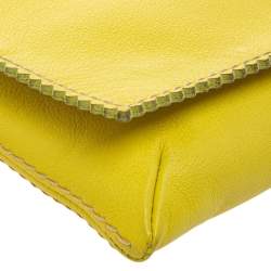 Pre Owned Carolina Herrera Yellow Perforated Logo Leather Flap Tassel Chain Shoulder Bag