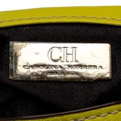 Pre Owned Carolina Herrera Yellow Perforated Logo Leather Flap Tassel Chain Shoulder Bag