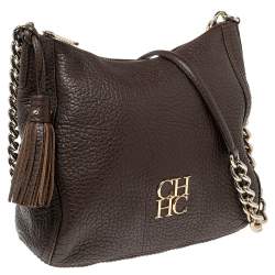 Pre Owned Carolina Herrera Brown Leather Chain Tassel Chain Crossbody Bag