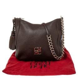 Pre Owned Carolina Herrera Brown Leather Chain Tassel Chain Crossbody Bag