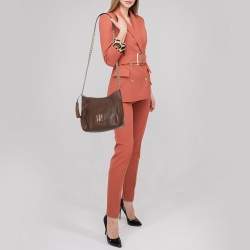 Pre Owned Carolina Herrera Brown Leather Chain Tassel Chain Crossbody Bag