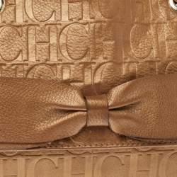 Pre Owned Carolina Herrera Gold Monogram Leather Audrey Shoulder Bag