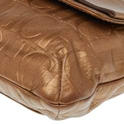 Pre Owned Carolina Herrera Gold Monogram Leather Audrey Shoulder Bag