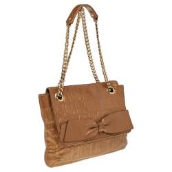 Pre Owned Carolina Herrera Gold Monogram Leather Audrey Shoulder Bag