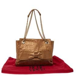 Pre Owned Carolina Herrera Gold Monogram Leather Audrey Shoulder Bag