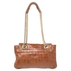 Pre Owned Carolina Herrera Brown Embossed Monogram Leather Bow Chain Shoulder Bag