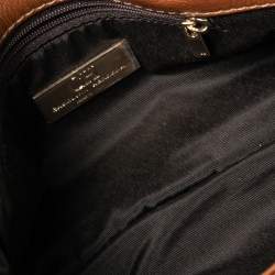 Pre Owned Carolina Herrera Brown Embossed Monogram Leather Bow Chain Shoulder Bag