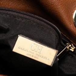 Pre Owned Carolina Herrera Brown Embossed Monogram Leather Bow Chain Shoulder Bag