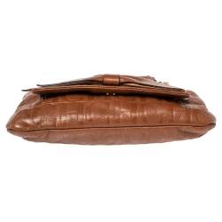 Pre Owned Carolina Herrera Brown Embossed Monogram Leather Bow Chain Shoulder Bag