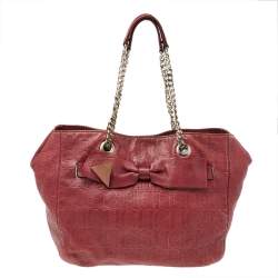 Pre Owned Carolina Herrera Burgundy Monogram Leather Audrey Tote
