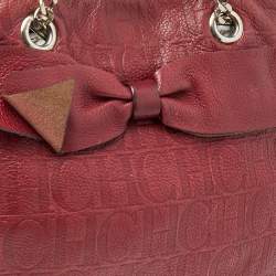 Pre Owned Carolina Herrera Burgundy Monogram Leather Audrey Tote