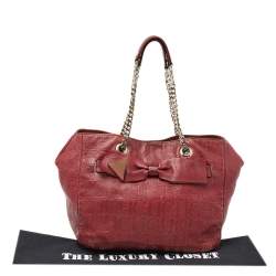 Pre Owned Carolina Herrera Burgundy Monogram Leather Audrey Tote