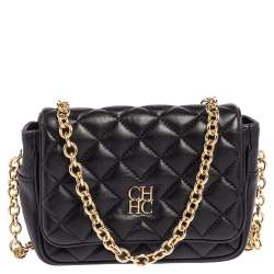 Pre Owned Carolina Herrera Black Quilted Leather Chain Crossbody Bag