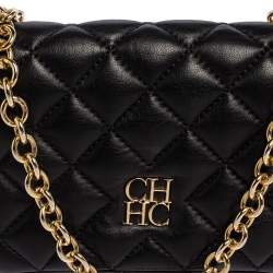 Pre Owned Carolina Herrera Black Quilted Leather Chain Crossbody Bag