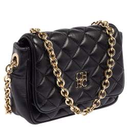 Pre Owned Carolina Herrera Black Quilted Leather Chain Crossbody Bag
