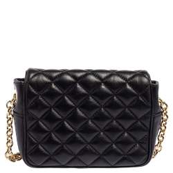 Pre Owned Carolina Herrera Black Quilted Leather Chain Crossbody Bag