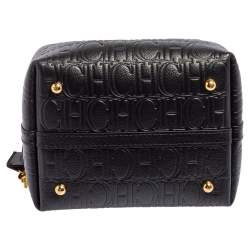 Pre Owned Carolina Herrera Black Monogram Embossed Leather Small Matryoshka Locked Tote