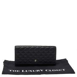 Pre Owned Carolina Herrera Black Quilted Leather Flap Wallet