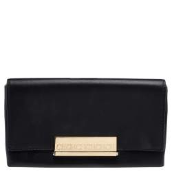 Pre Owned Carolina Herrera Black Leather Flap Clutch