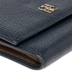 Pre Owned Carolina Herrera Dark Blue Leather Tri Fold Wallet
