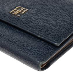 Pre Owned Carolina Herrera Dark Blue Leather Tri Fold Wallet