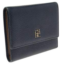 Pre Owned Carolina Herrera Dark Blue Leather Tri Fold Wallet