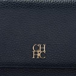 Pre Owned Carolina Herrera Dark Blue Leather Tri Fold Wallet