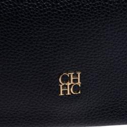 Pre Owned Carolina Herrera Navy Blue Leather Chain Clutch