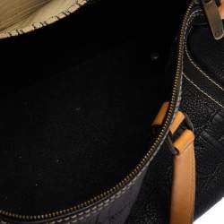 Pre Owned Carolina Herrera Dark Blue Monogram Leather Large Andy Boston Bag