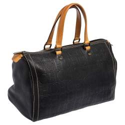 Pre Owned Carolina Herrera Dark Blue Monogram Leather Large Andy Boston Bag