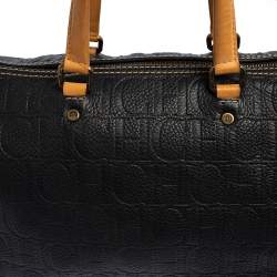 Pre Owned Carolina Herrera Dark Blue Monogram Leather Large Andy Boston Bag