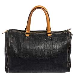 Pre Owned Carolina Herrera Dark Blue Monogram Leather Large Andy Boston Bag