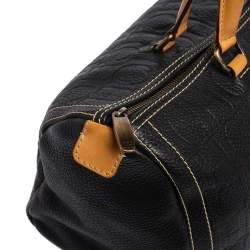 Pre Owned Carolina Herrera Dark Blue Monogram Leather Large Andy Boston Bag