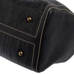 Pre Owned Carolina Herrera Dark Blue Monogram Leather Large Andy Boston Bag