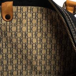 Pre Owned Carolina Herrera Dark Blue Monogram Leather Large Andy Boston Bag