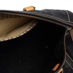 Pre Owned Carolina Herrera Dark Blue Monogram Leather Large Andy Boston Bag