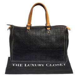 Pre Owned Carolina Herrera Dark Blue Monogram Leather Large Andy Boston Bag