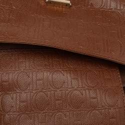 مملوكة مسبقًا Carolina Herrera Brown Embossed Monogram Leather Minuetto Flap Top Handle Bag