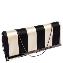 Pre Owned Carolina Herrera Black/White Striped Satin Chain Clutch