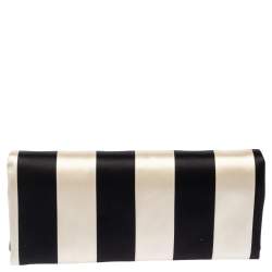 Pre Owned Carolina Herrera Black/White Striped Satin Chain Clutch