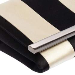 Pre Owned Carolina Herrera Black/White Striped Satin Chain Clutch