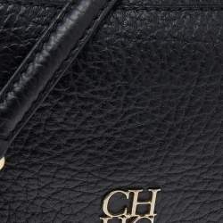 Pre Owned Carolina Herrera Black Pebbled Leather Camera Tassel Shoulder Bag