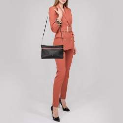 Pre Owned Carolina Herrera Black Monogram Embossed Leather Front Zip Crossbody Bag