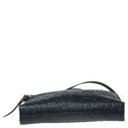 Pre Owned Carolina Herrera Black Monogram Embossed Leather Front Zip Crossbody Bag