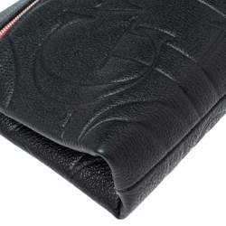 Pre Owned Carolina Herrera Black Monogram Embossed Leather Front Zip Crossbody Bag