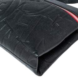 Pre Owned Carolina Herrera Black Monogram Embossed Leather Front Zip Crossbody Bag