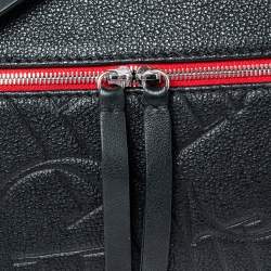 Pre Owned Carolina Herrera Black Monogram Embossed Leather Front Zip Crossbody Bag