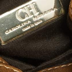 Pre Owned Carolina Herrera Gold Monogram Embossed Leather Bucket Bag